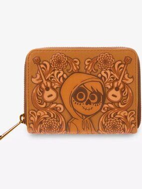 Loungefly Disney Pixar Coco Wallet Miguel Floral Tonal Brown Zip Around New